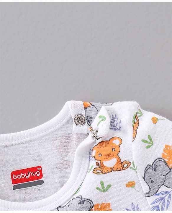 Babyhug 100% Cotton Half Sleeves Striped and Animal Printed Onesies Pack of 3 - Multicolour