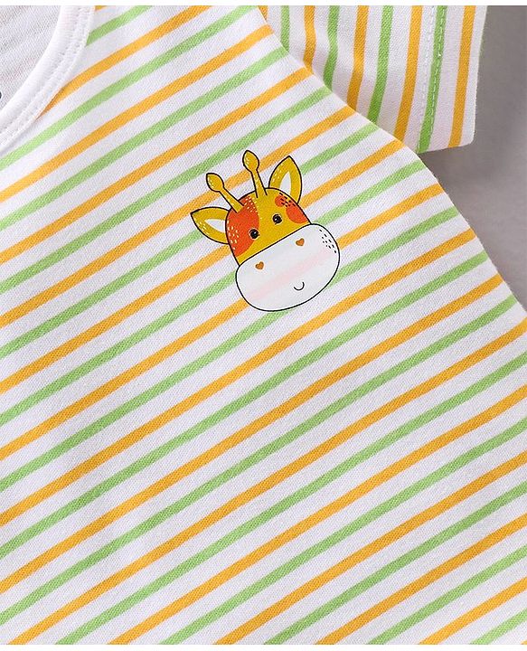 Babyhug 100% Cotton Half Sleeves Striped and Animal Printed Onesies Pack of 3 - Multicolour
