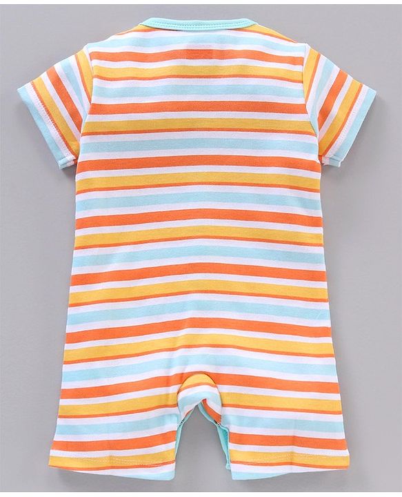 Babyhug 100% Cotton Half Sleeves Striped Rompers Pack Of 2 - Multicolor