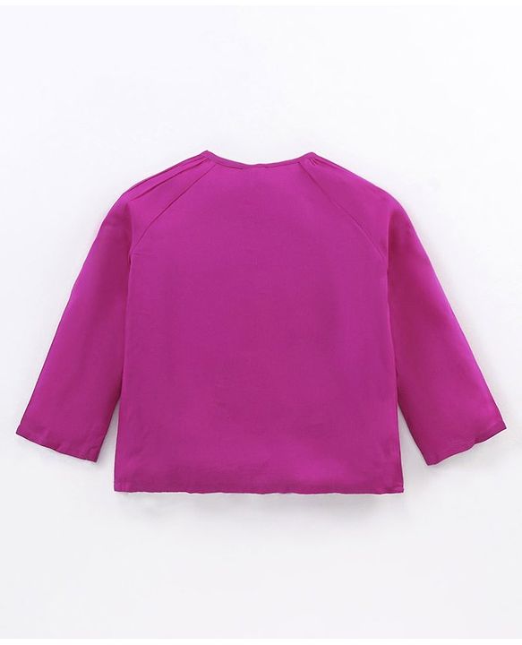 Babyhug Full Sleeves Solid Rayon Top With Draw-String And Embroidery Detailing- Purple