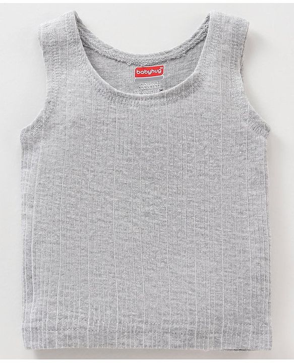 Babyhug Sleeveless Thermal Vests Solid - Light Grey