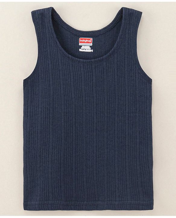 Babyhug Cotton Sleeveless Thermal Vest Solid- Dark Navy