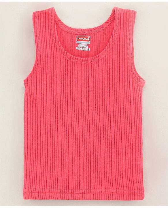Babyhug Cotton Sleeveless Thermal Vest Solid - Coral