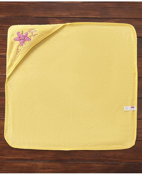Babyhug Hooded Towel Star Printed - Yellow