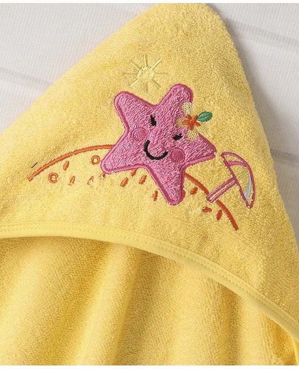 Babyhug Hooded Towel Star Printed - Yellow