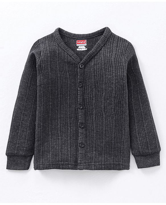Babyhug Full Sleeves Solid Thermal Wear Set - Dark Grey