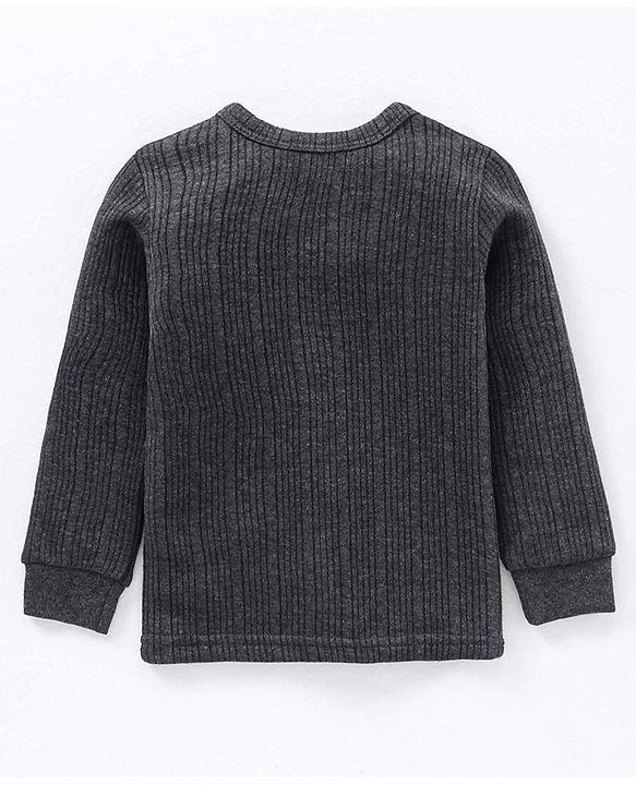 Babyhug Full Sleeves Solid Thermal Wear Set - Dark Grey
