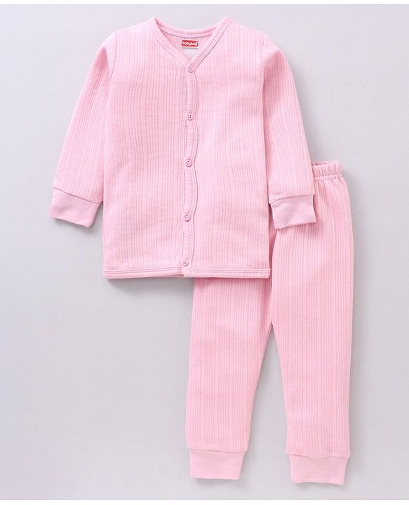 Babyhug Full Sleeves Solid Color Thermal Innerwear Set - Pink