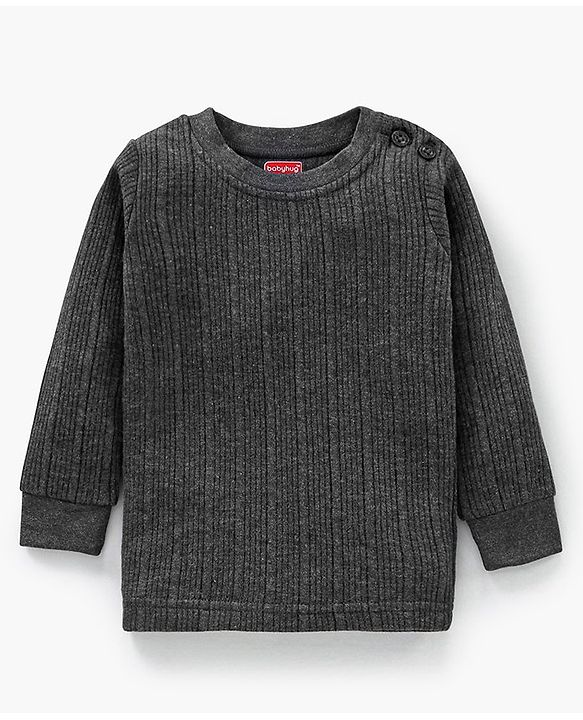 Babyhug Cotton Mix Full Sleeves Solid Thermal Vest - Dark Grey