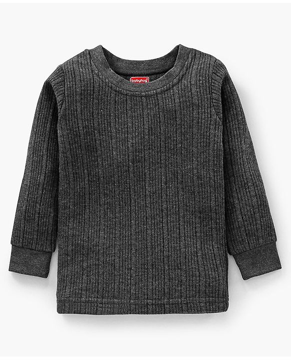 Babyhug Cotton Mix Full Sleeves Solid Thermal Vest - Dark Grey