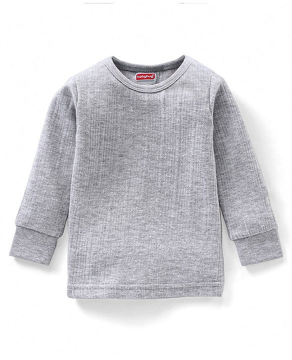 Babyhug Full Sleeves Solid Colour Thermal Vest - Light Grey