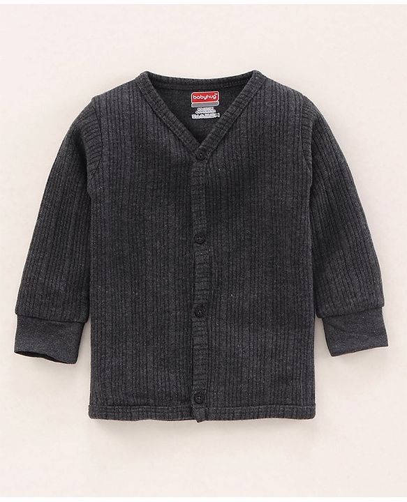 Babyhug Full Sleeves Front Open Thermal Vest Solid- Dark Grey