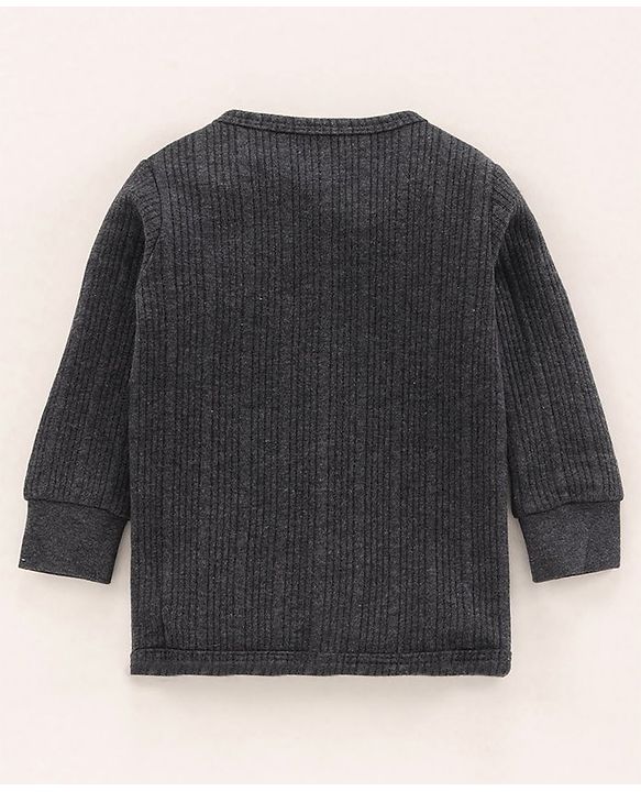 Babyhug Full Sleeves Front Open Thermal Vest Solid- Dark Grey