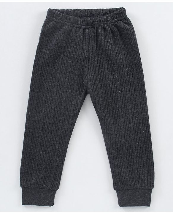 Babyhug Cotton Full Length Thermal Pants Solid - Dark Grey