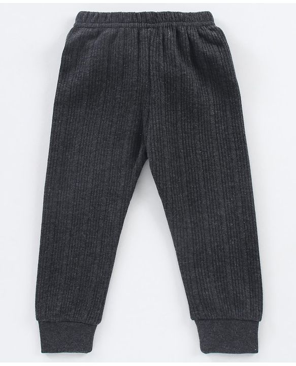 Babyhug Cotton Full Length Thermal Pants Solid - Dark Grey