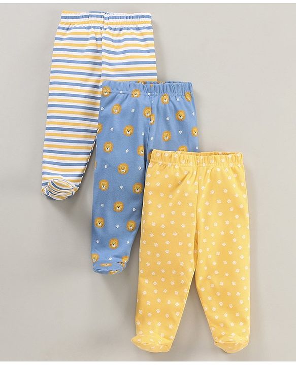 Babyhug Cotton Striped Bootie Leggings Lion Face Print Pack Of 3 - Multicolor