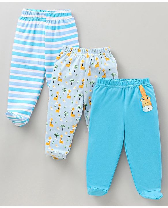 Babyhug 100% Cotton Bootie Leggings Striped Pack of 3 - Blue