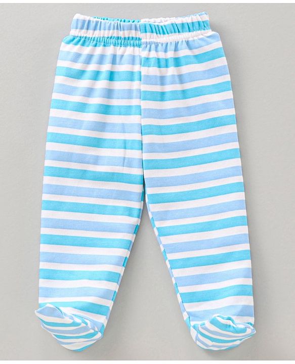 Babyhug 100% Cotton Bootie Leggings Striped Pack of 3 - Blue