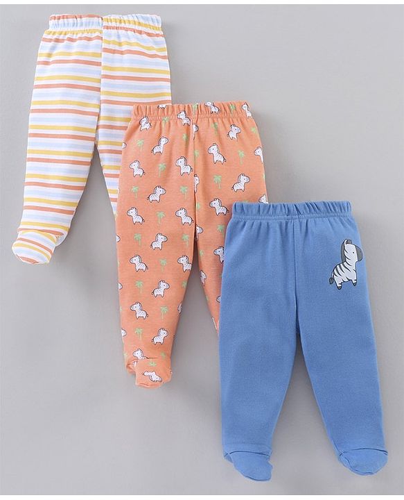Babyhug Cotton Knit Striped & Zebra Printed Bootie Leggings Pack of 3 - Multicolour