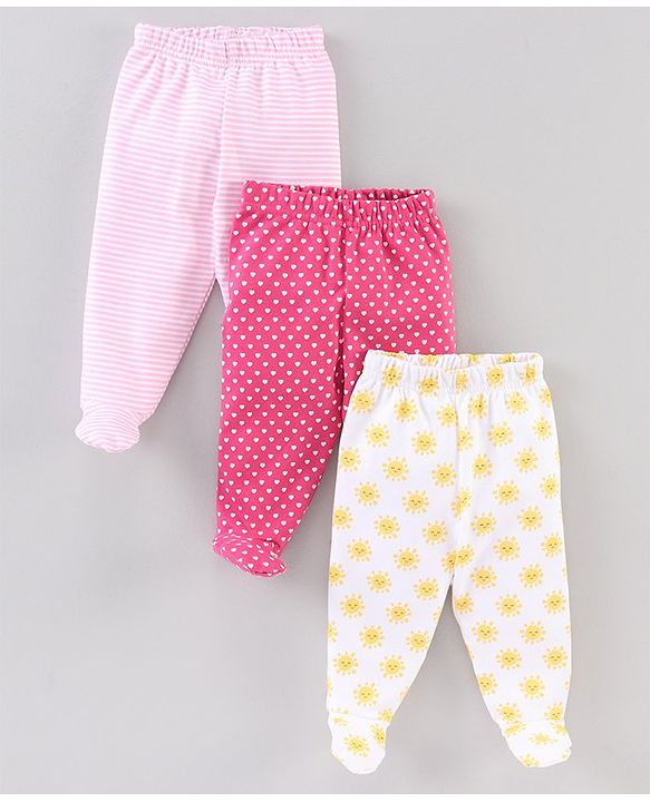 Babyhug Footed Stripes & Printed Bootie Leggings Pack of 3 - Multicolor