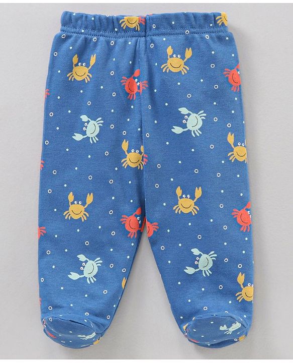 Babyhug Cotton Knit Footed Bootie Leggings Striped & Crabs Printed Pack of 3 - Multicolor