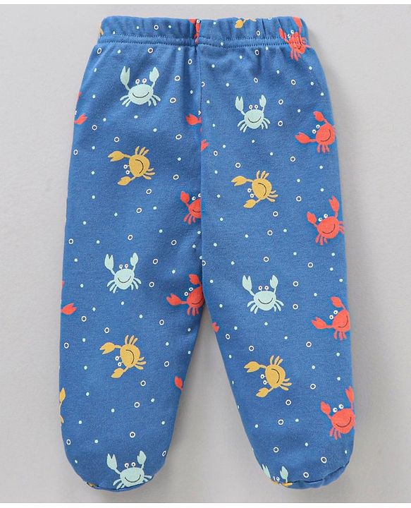 Babyhug Cotton Knit Footed Bootie Leggings Striped & Crabs Printed Pack of 3 - Multicolor