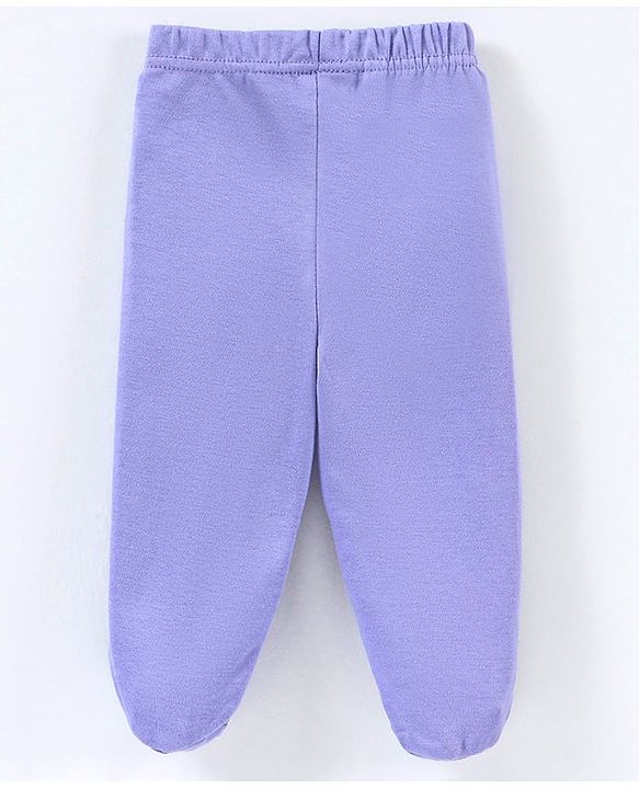 Babyhug Cotton Knit Footed Length Striped Bootie Leggings Teddy Bear Print Pack of 3 - Purple Green