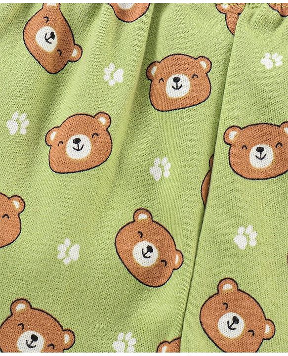 Babyhug Cotton Knit Footed Length Striped Bootie Leggings Teddy Bear Print Pack of 3 - Purple Green