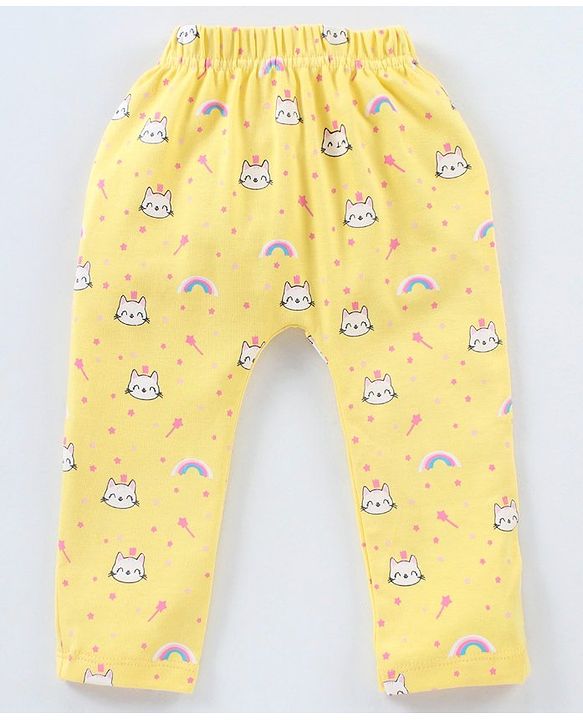 Babyhug Full Length Diaper Leggings Star & Kitty Print Pack of 3  - Yellow Light & Dark Pink