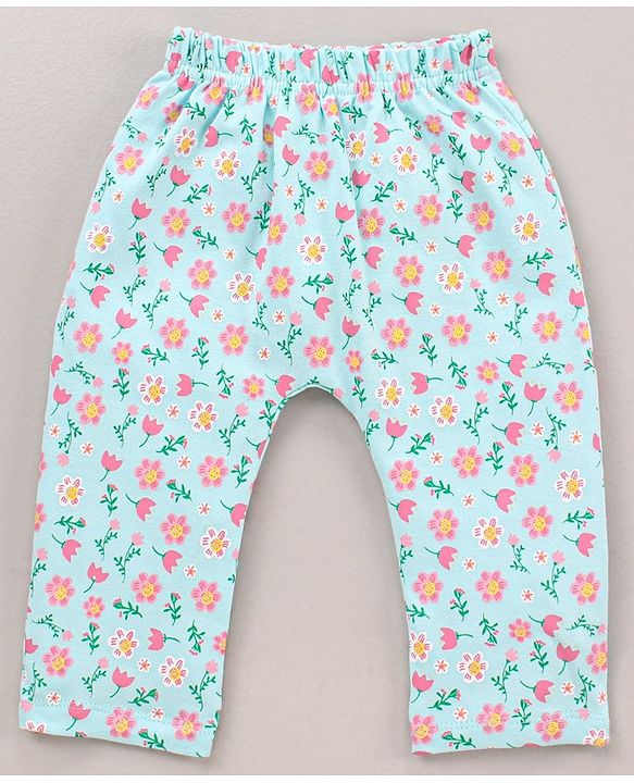 Babyhug Cotton Knit Full Length  Diaper Leggings Solid and Floral Printed Pack of 3 - Pink Yellow White