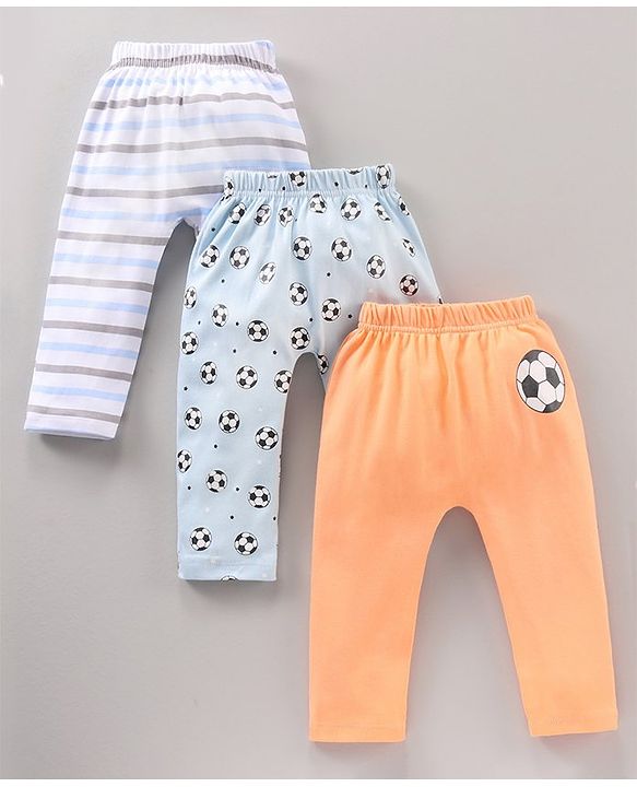 Babyhug Diaper Leggings Striped & Soccer Ball Print Pack Of 3 - Multicolor