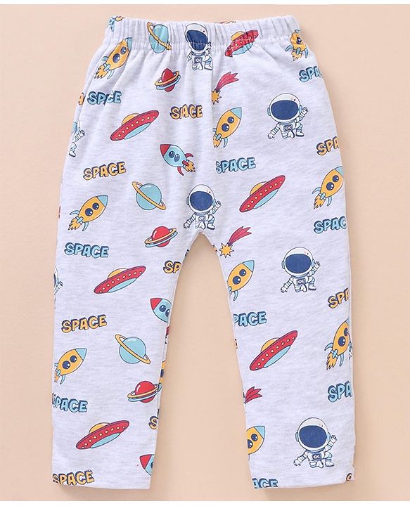 Babyhug Cotton Full Length Striped Diaper Pants Space Print Pack of 3 - Multicolor