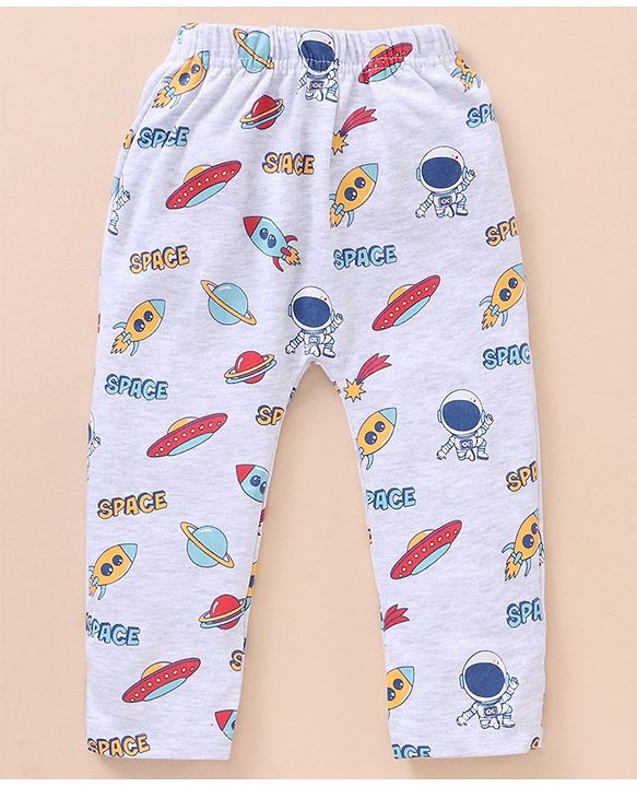 Babyhug Cotton Full Length Striped Diaper Pants Space Print Pack of 3 - Multicolor