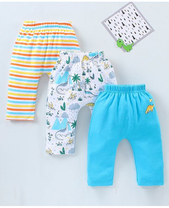 Babyhug Diaper Leggings Dino Print Pack of 3 - Sky Blue Multicolour
