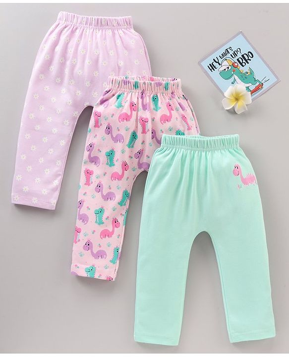 Babyhug Full Length Diaper Leggings Dino & Floral Print Pack of 3 - Multicolor