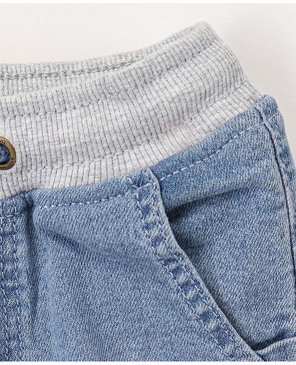 Babyhug Cotton Full Length Stretchable Denim Jeans Solid- Blue