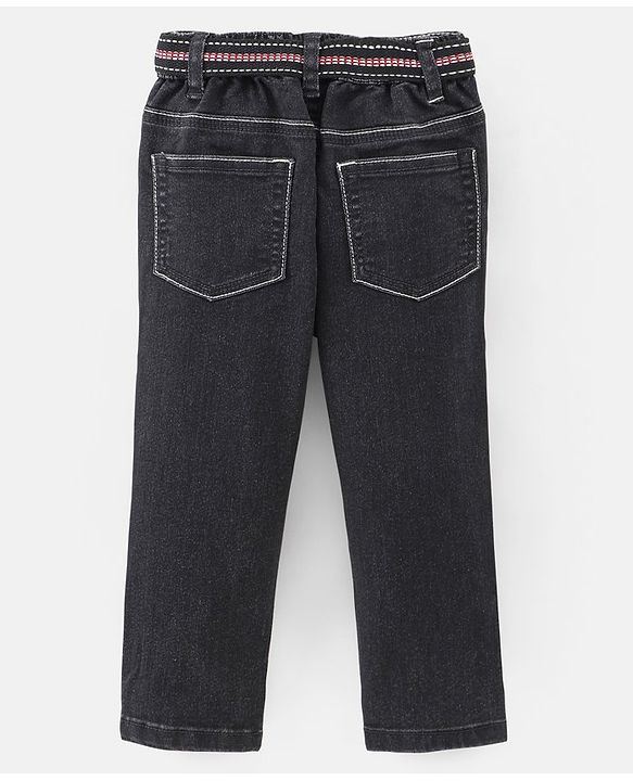 Babyhug Cotton Stretch Length Washed Denim Jeans - Black