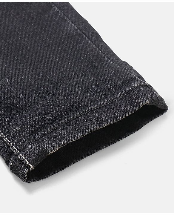 Babyhug Cotton Stretch Length Washed Denim Jeans - Black