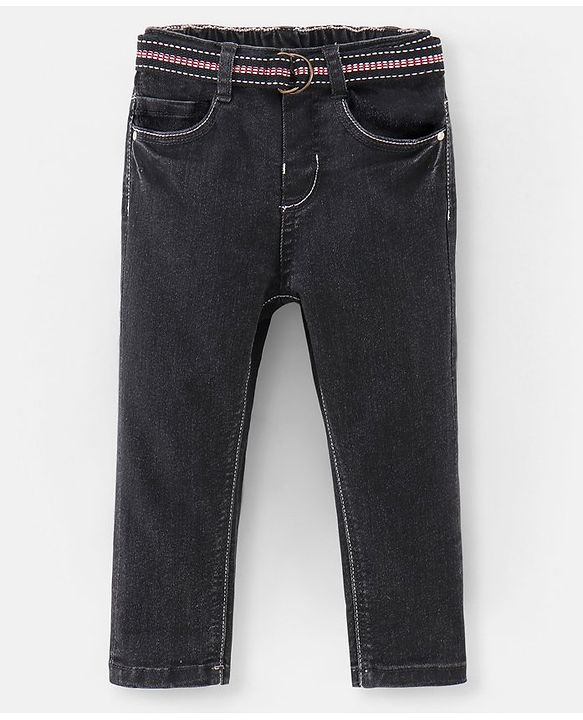 Babyhug Cotton Stretch Length Washed Denim Jeans - Black