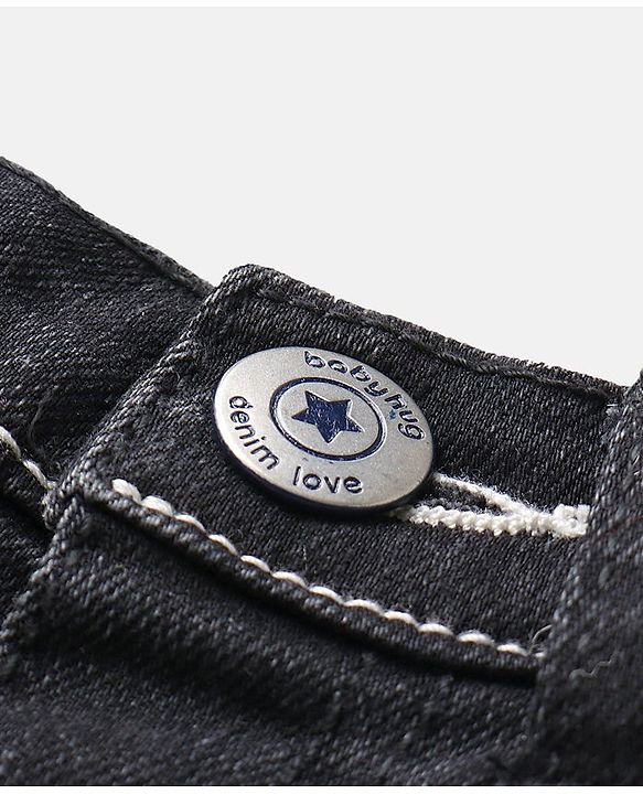 Babyhug Cotton Stretch Length Washed Denim Jeans - Black