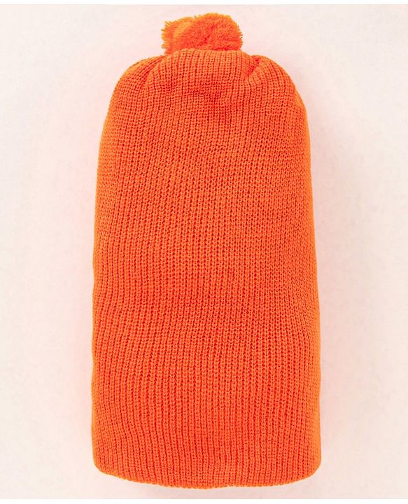 Babyhug Woollen Monkey Cap With Pom Pom Solid Orange- 10.5 cm