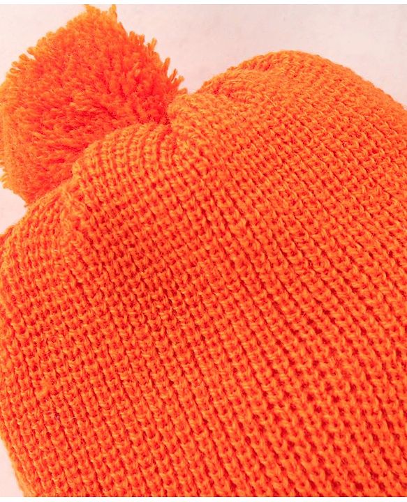 Babyhug Woollen Monkey Cap With Pom Pom Solid Orange- 10.5 cm