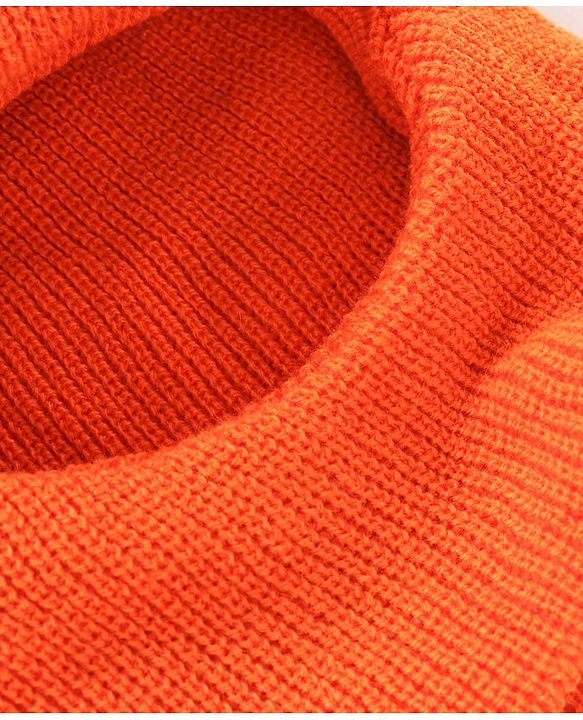 Babyhug Woollen Monkey Cap With Pom Pom Solid Orange- 10.5 cm