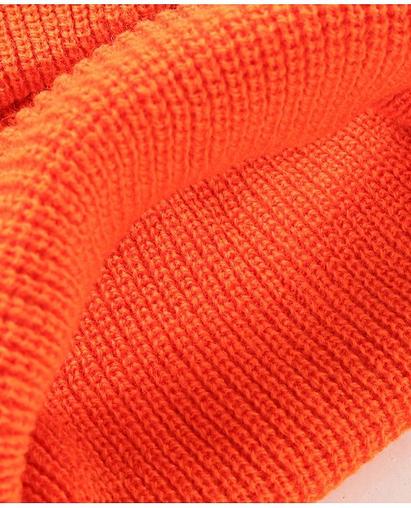 Babyhug Woollen Monkey Cap With Pom Pom Solid Orange- 10.5 cm