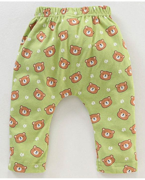 Babyhug Full Length Cotton Diaper Leggings Striped and Bear Print Pack of 3 - Multicolour