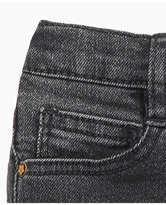 Babyhug Cotton Full Length Stretchable Washed  Denim Jeans With Mock Fly  - Black