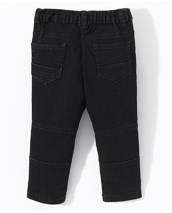 Babyhug Cotton Full Length Washed  Solid Colour Jeans with Stretch  With Mock Fly  - Black
