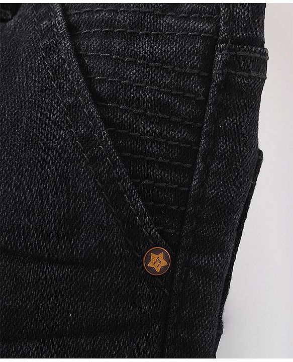 Babyhug Cotton Full Length Washed  Solid Colour Jeans with Stretch   Fly With Zipper -  Black