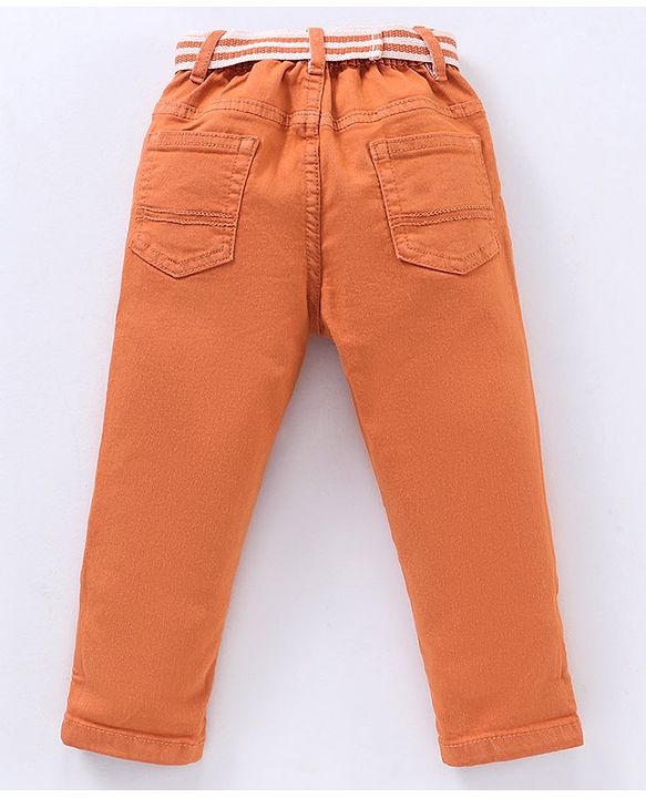 Babyhug Stretchable Full Length Washed Solid Colour Jeans With Belt  With Mock Fly  - Mustard Yellow