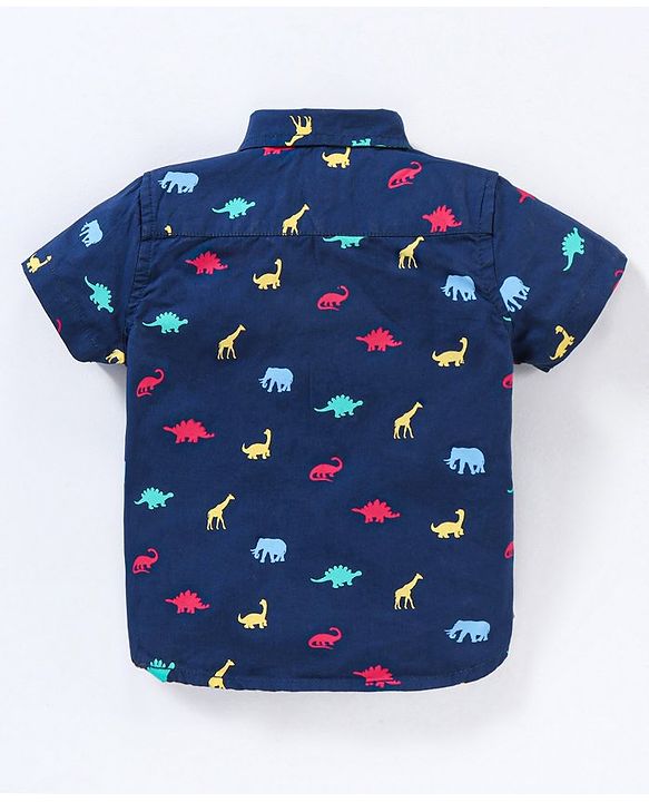 Babyhug Cotton Knit Half Sleeves Shirt And Short Set Animals Print - Navy AOP Grey